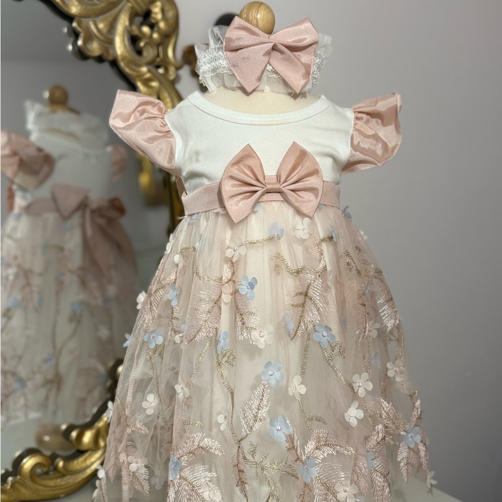 Elegant Pink and White Baby Romper with Bow